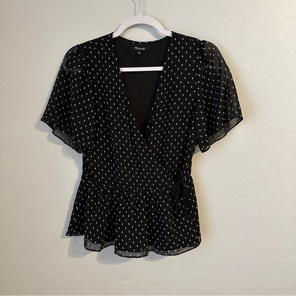 Madewell Flutter-Sleeve Peplum Top in Clipdot Size XS - Picture 2 of 7